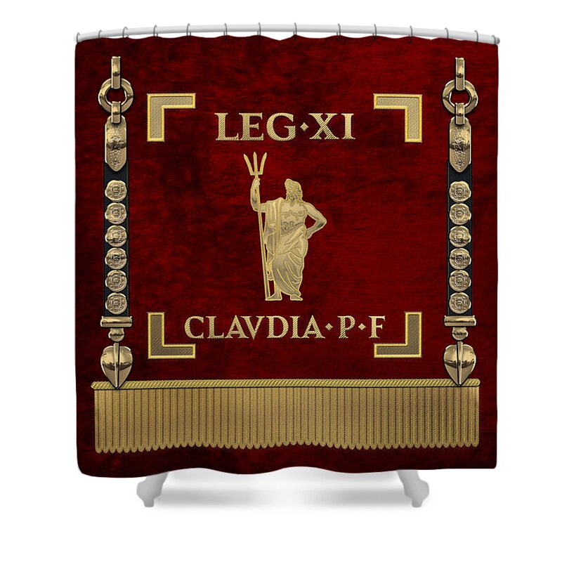 ‘rome’ Collection By Serge Averbukh Shower Curtain featuring the digital art Standard of the 11th Roman Legion - Vexillum of Legio XI Claudia by Serge Averbukh