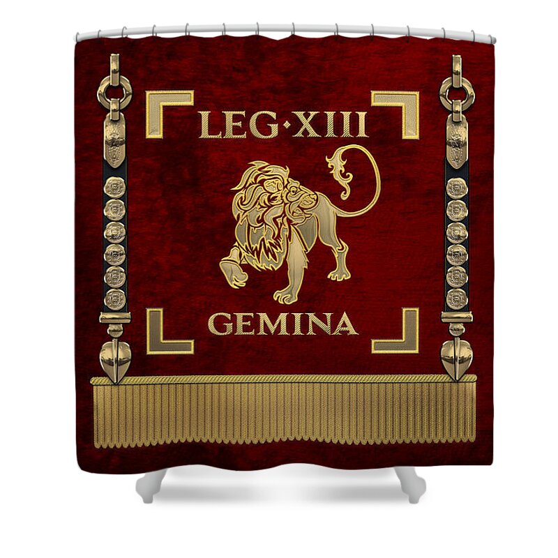 ‘rome’ Collection By Serge Averbukh Shower Curtain featuring the digital art Standard of the 13th Legion Geminia - Vexillum of 13th Twin Legion by Serge Averbukh