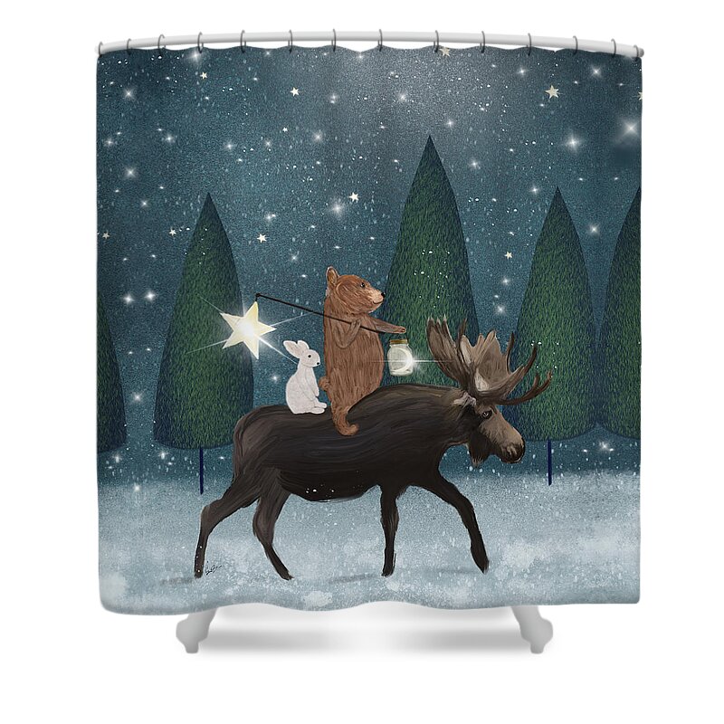 Childrens Shower Curtain featuring the painting The Elder Moose by Bri Buckley