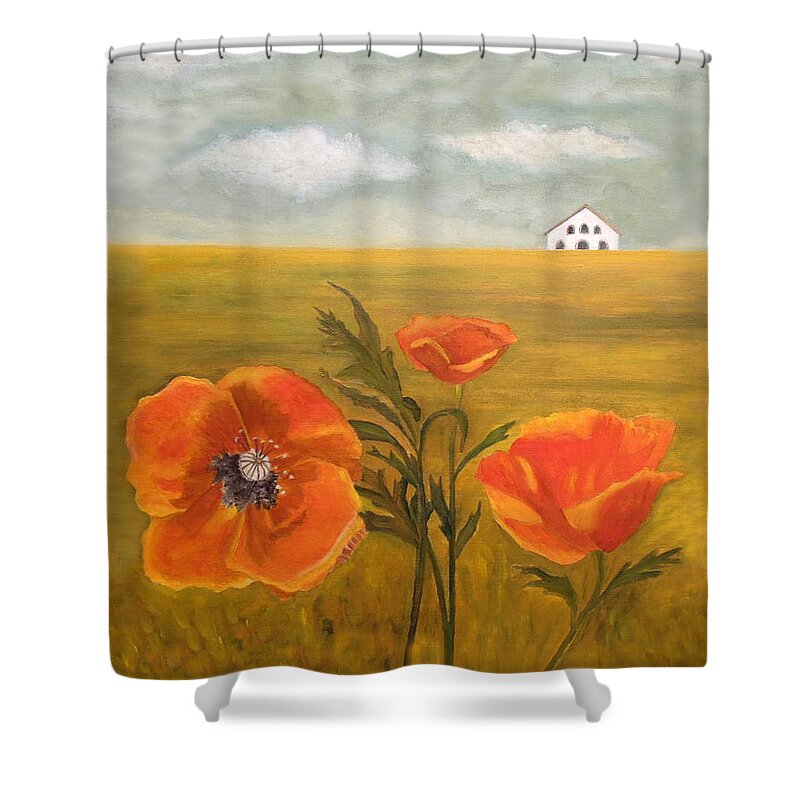 Poppies Shower Curtain featuring the painting Springtime Storm by Angeles M Pomata