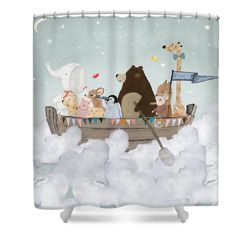 Nursery Wall Art Shower Curtain featuring the painting Cloud Sailers by Bri Buckley