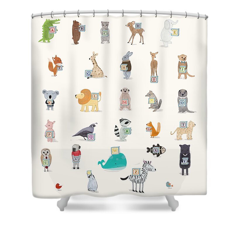 Abc Nursery Shower Curtain featuring the painting Little Alphabet by Bri Buckley