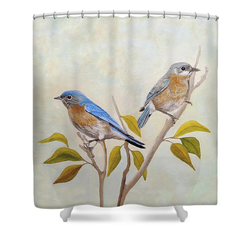 Bluebird Shower Curtain featuring the painting Stillness Of Heart by Angeles M Pomata