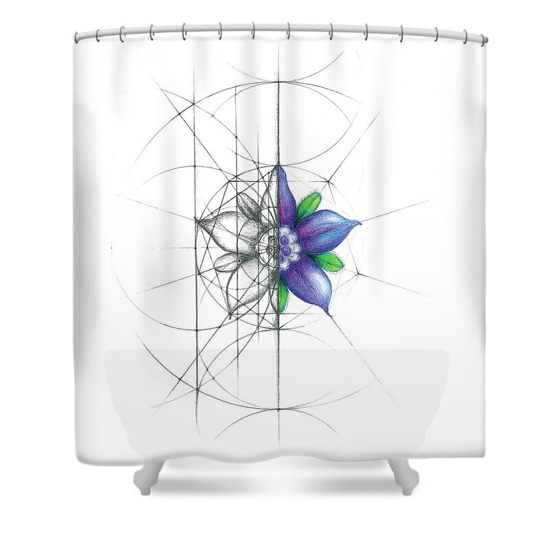 Borage Shower Curtain featuring the drawing Intuitive Geometry Borage Flower by Nathalie Strassburg