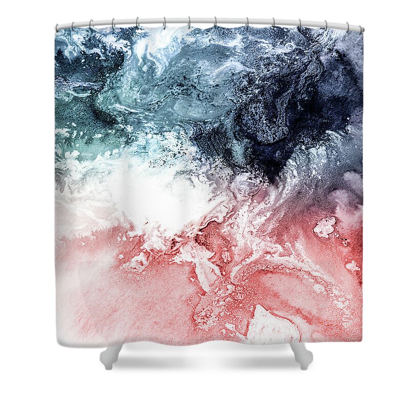 Abstract Shower Curtain featuring the painting Abstract Aerial Coastal View by PrintsProject