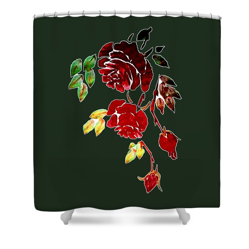 Red Shower Curtain featuring the painting Red Rose Bouquet Watercolor Painting by Delynn Addams