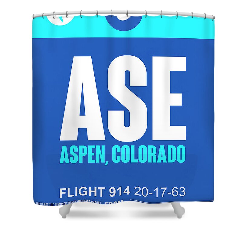 Aspen Shower Curtain featuring the digital art ASE Aspen Luggage Tag II by Naxart Studio