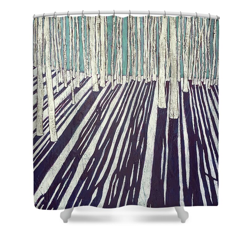 Abstract Shower Curtain featuring the painting Aspen Shadow Silhouettes by Carrie MaKenna