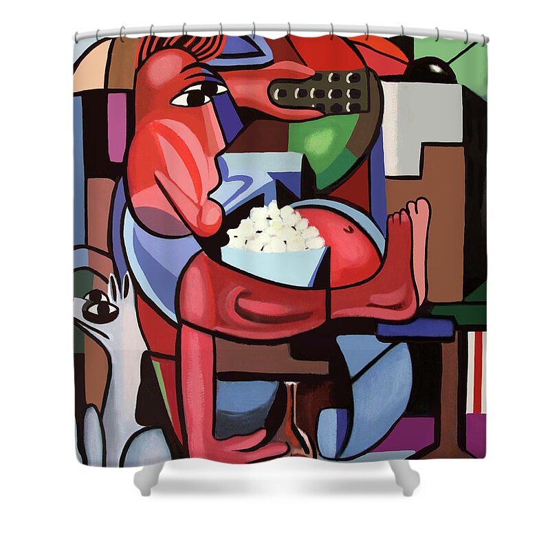 Cubism Shower Curtain featuring the painting Assuming The Position by Anthony Falbo