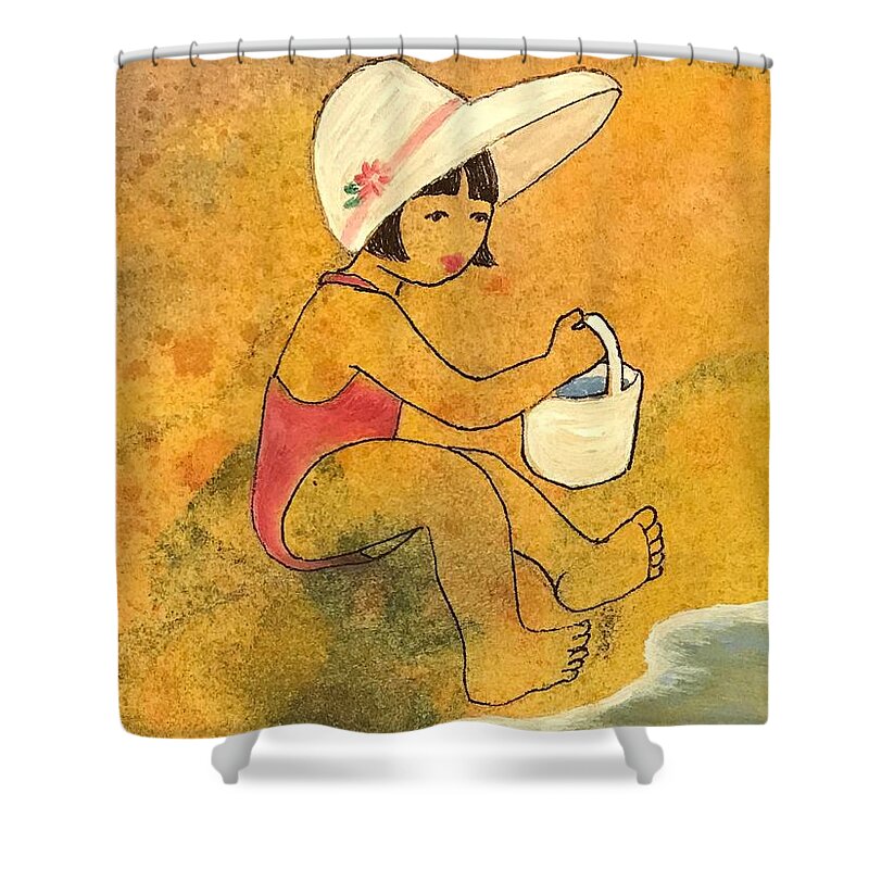 Beach Shower Curtain featuring the painting At the Beach by Marilyn Jacobson
