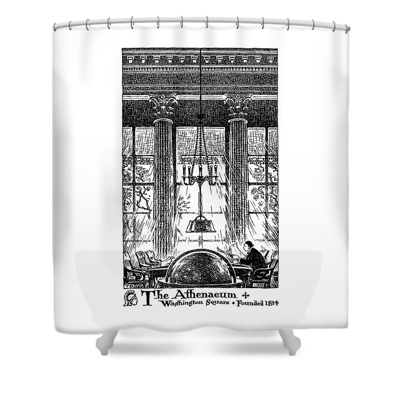 Thornton Oakley Shower Curtain featuring the drawing Athenaeum Reading Room by Thornton Oakley