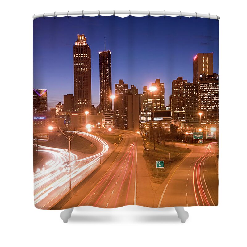 Atlanta Shower Curtain featuring the photograph Atlanta Skyline With Freedom Parkway In by Uyen Le