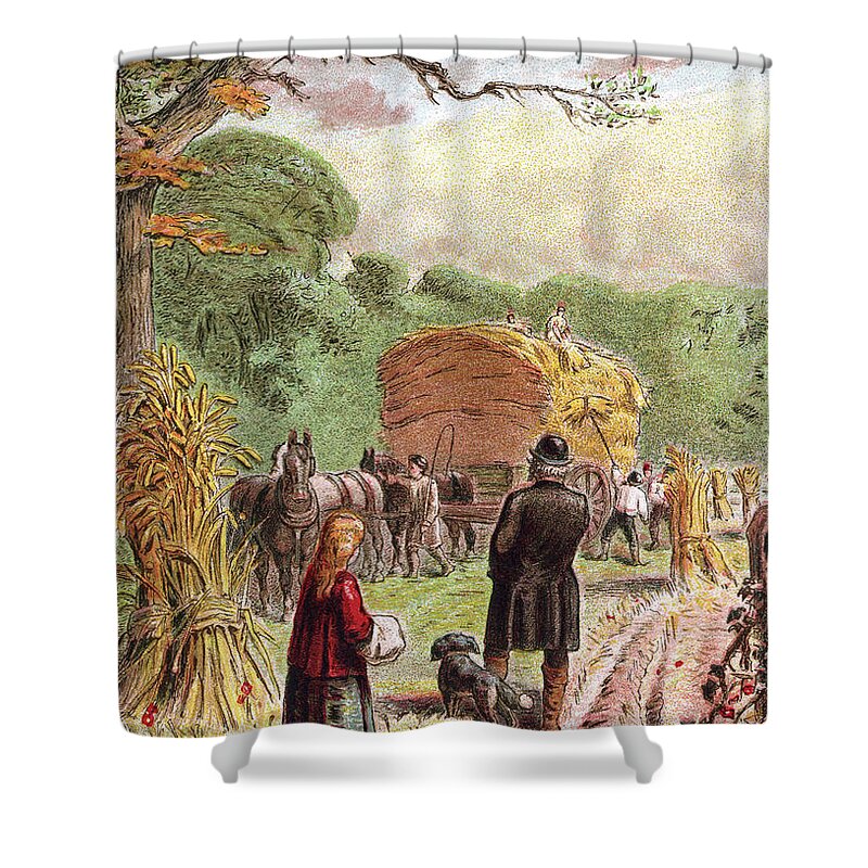 Horse Shower Curtain featuring the digital art August - Bringing In The Harvest by Whitemay