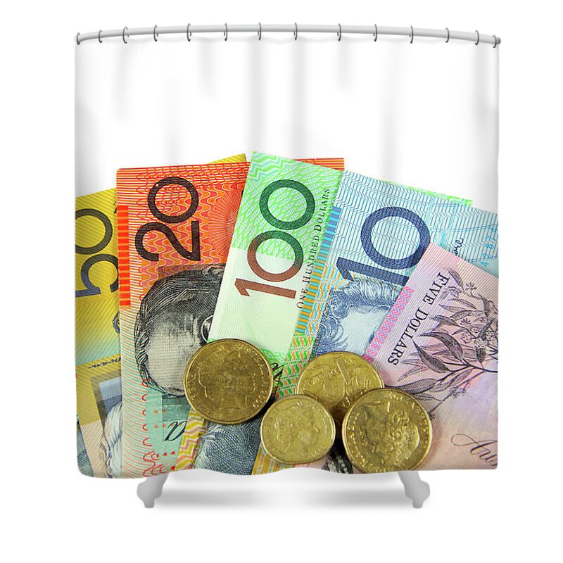 Money Shower Curtain featuring the photograph Australian money and investment by Milleflore Images