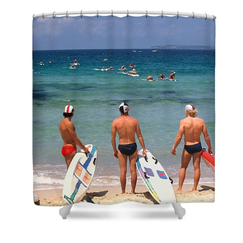 Water's Edge Shower Curtain featuring the photograph Australia,sydney,competitors In Bondi by Stuart Westmorland