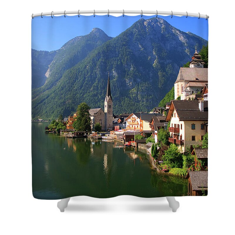 Outdoors Shower Curtain featuring the photograph Austria, Hallstatt Village And by Wekwek