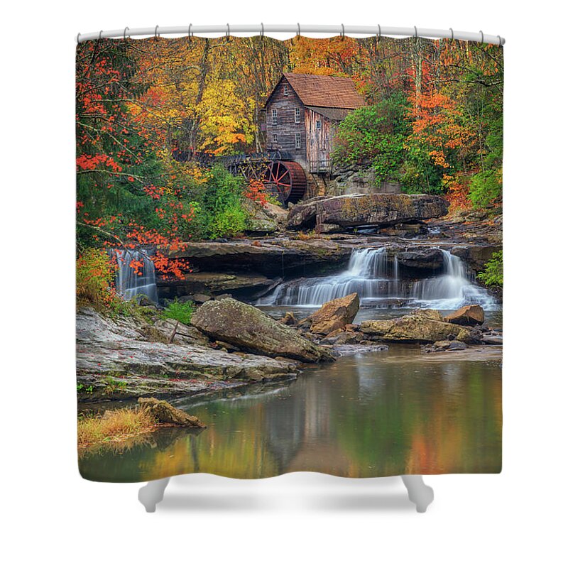 Glade Creek Grist Mill Shower Curtain featuring the photograph Autumn at Glade Creek by Kristen Wilkinson