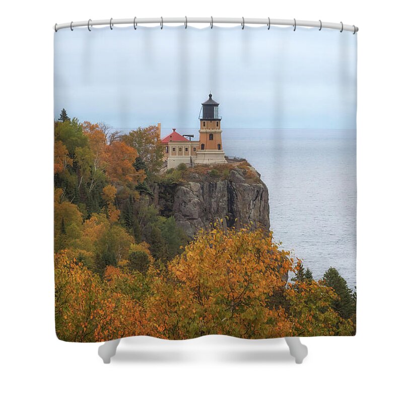 Lighthouse Shower Curtain featuring the photograph Autumn at Split Rock Lighthouse by Susan Rissi Tregoning