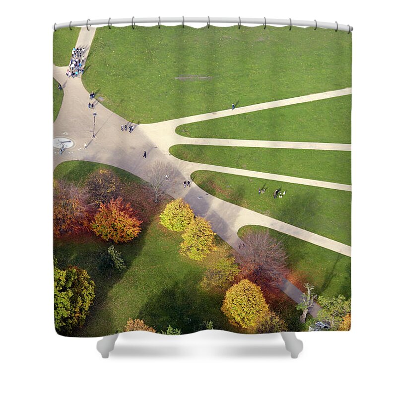 Hyde Park Shower Curtain featuring the photograph Autumn Paths In Hyde Park, Aerial View by Andrew Holt