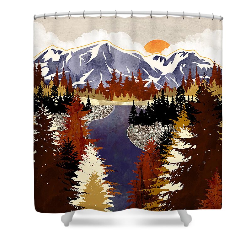 Fall Shower Curtain featuring the digital art Autumn River by Spacefrog Designs