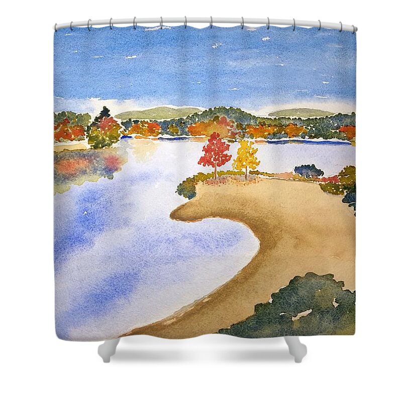 Watercolor Shower Curtain featuring the painting Autumn Shore Lore by John Klobucher