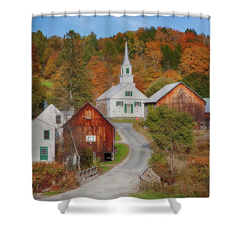 Waits River Vermont Shower Curtain featuring the photograph Autumn View of Vermonts Waits River by Jeff Folger