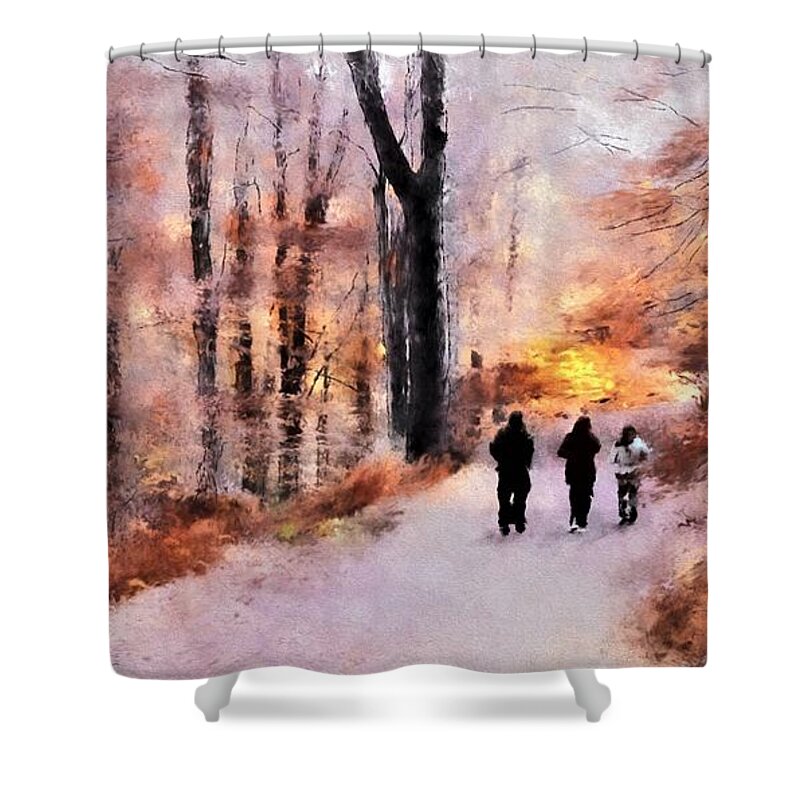 Landscape Shower Curtain featuring the painting Autumn Walkers by Diane Chandler