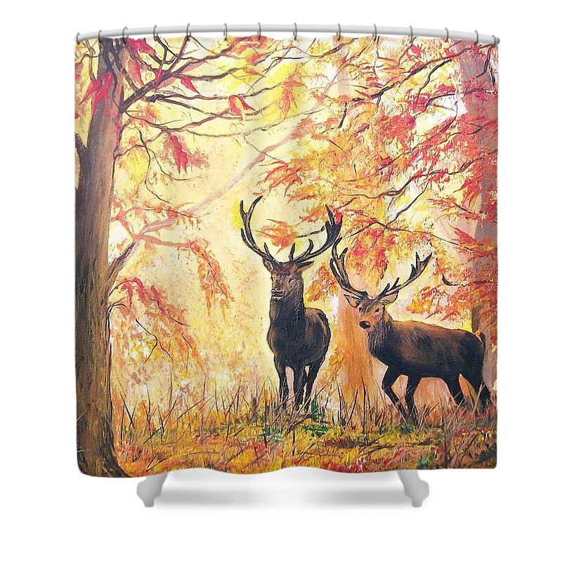 Autumn Shower Curtain featuring the painting Autumn's Glow by Sharon Duguay