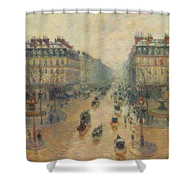 Camille Pissarro Shower Curtain featuring the painting Avenue de Opera in Paris, Effect of the Snow, Morning, 1899 by Camille Pissarro