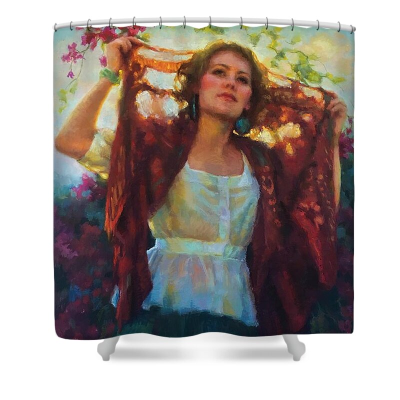 Beautiful Woman Shower Curtain featuring the painting Awaken by Jean Hildebrant
