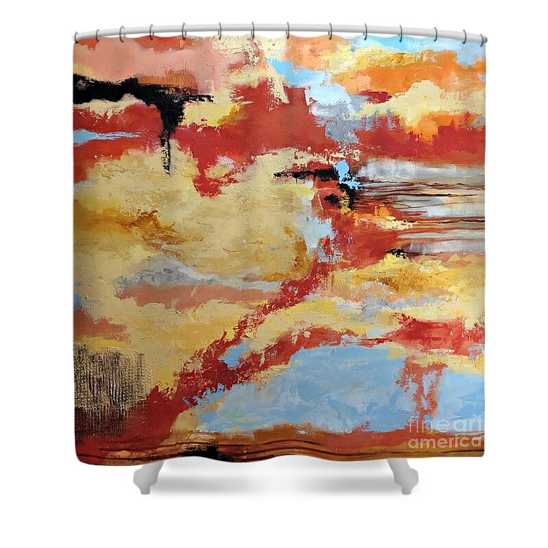 Cloudscape Shower Curtain featuring the painting Awakening the Fire by Mary Mirabal