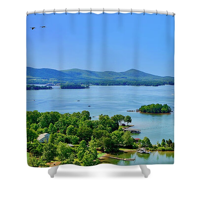 Smith Mountain Lake Shower Curtain featuring the photograph Awesome Wide Pano Smith Mountain Lake by The James Roney Collection