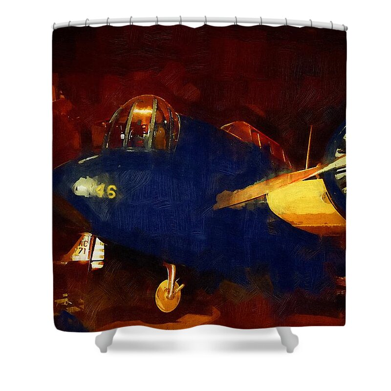 B-10 Bomber Shower Curtain featuring the mixed media B-10 Bomber by Christopher Reed