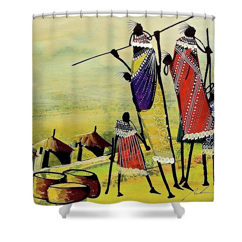 Africa Shower Curtain featuring the painting B-282 by Martn Bulinya