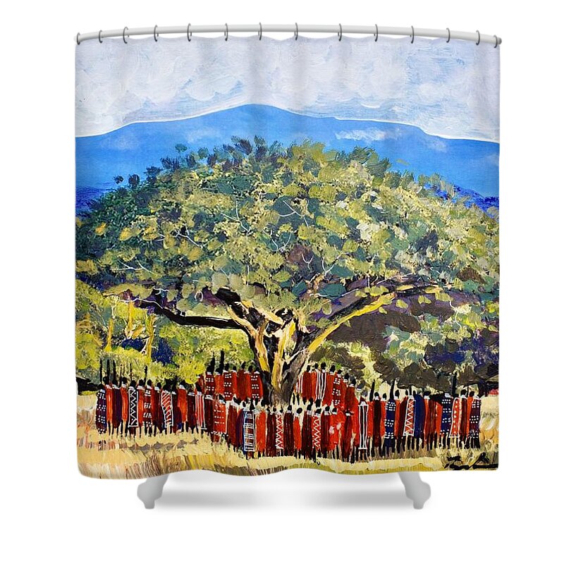 African Art Shower Curtain featuring the painting B-389 by Martin Bulinya
