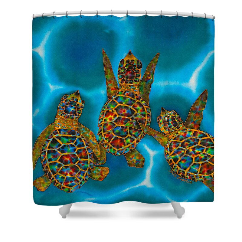 Sea Turtle Shower Curtain featuring the painting Baby turtles by Daniel Jean-Baptiste