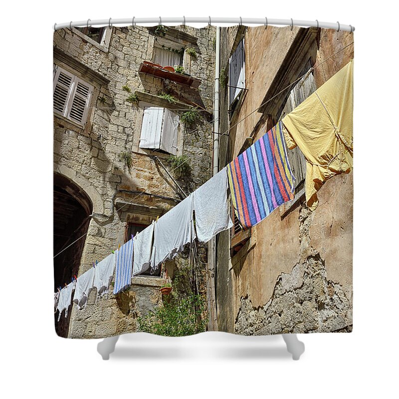 Top Artist Shower Curtain featuring the photograph Backstreets of Trogir by Norman Gabitzsch