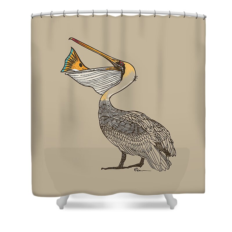 Brown Pelican Shower Curtain featuring the digital art Bad Day Good Day by Kevin Putman