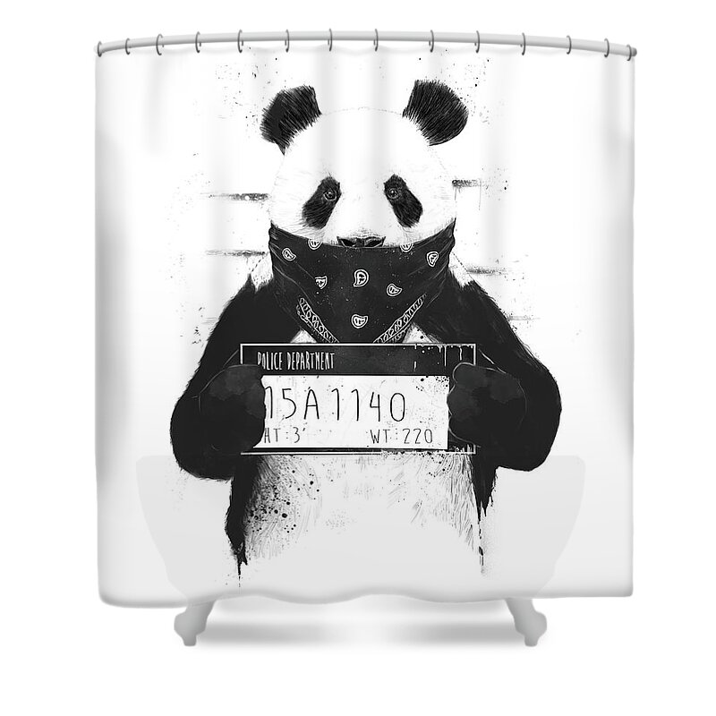 Panda Shower Curtain featuring the drawing Bad panda by Balazs Solti