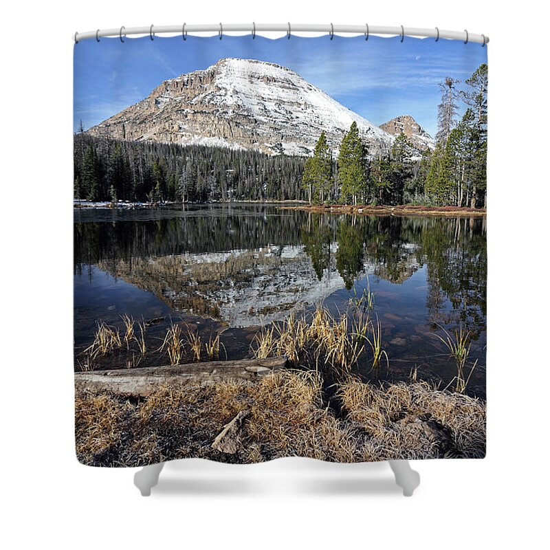 Utah Shower Curtain featuring the photograph Bald Mountain and Mirror Lake - Uinta Mountains, Utah by Brett Pelletier