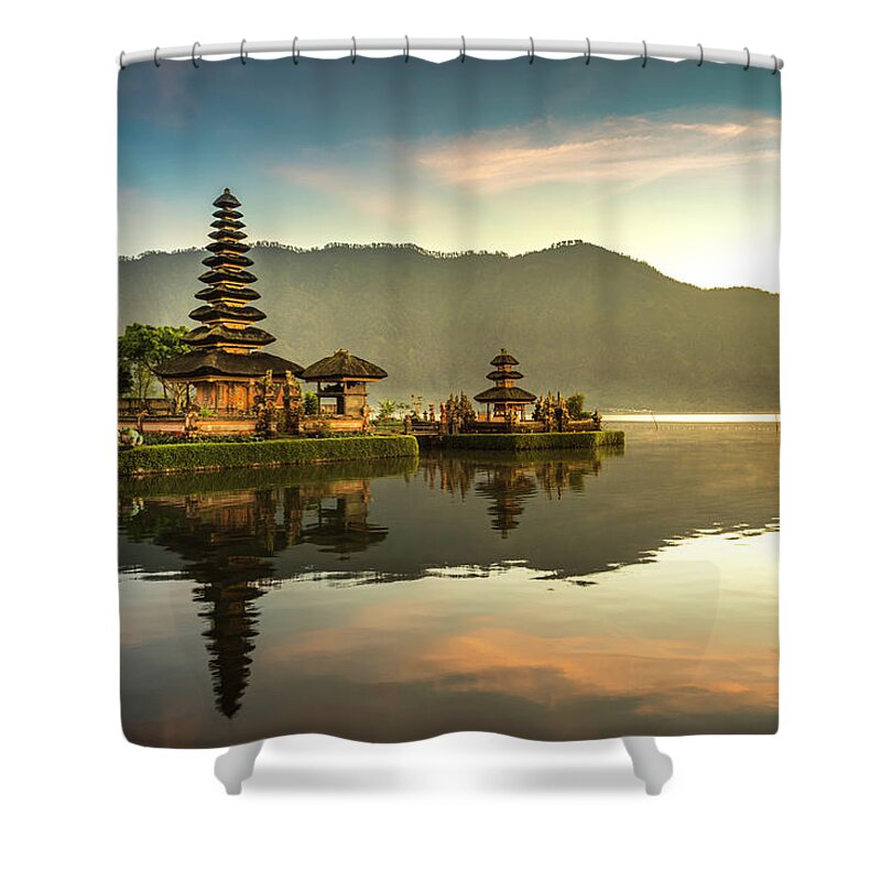 Dawn Shower Curtain featuring the photograph Bali Temple, Ulun Danu Temple by Thanapol Marattana