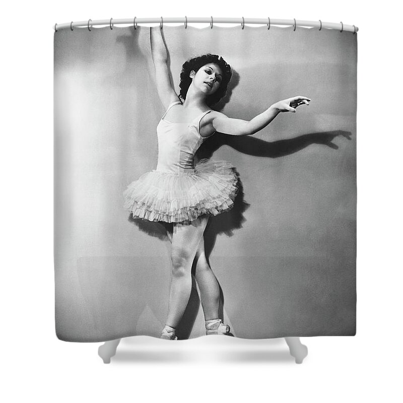 Ballet Dancer Shower Curtain featuring the photograph Ballerina En Pointe B&w by George Marks