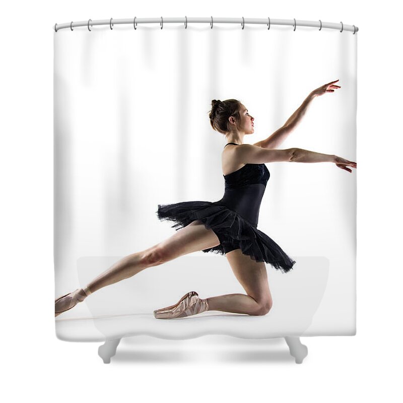 Ballet Dancer Shower Curtain featuring the photograph Ballet Dancer In Tutu On White by Phil Payne Photography