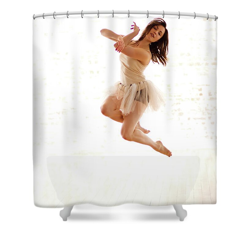 Ballet Dancer Shower Curtain featuring the photograph Ballet Dancer In White Tutu by Phil Payne Photography