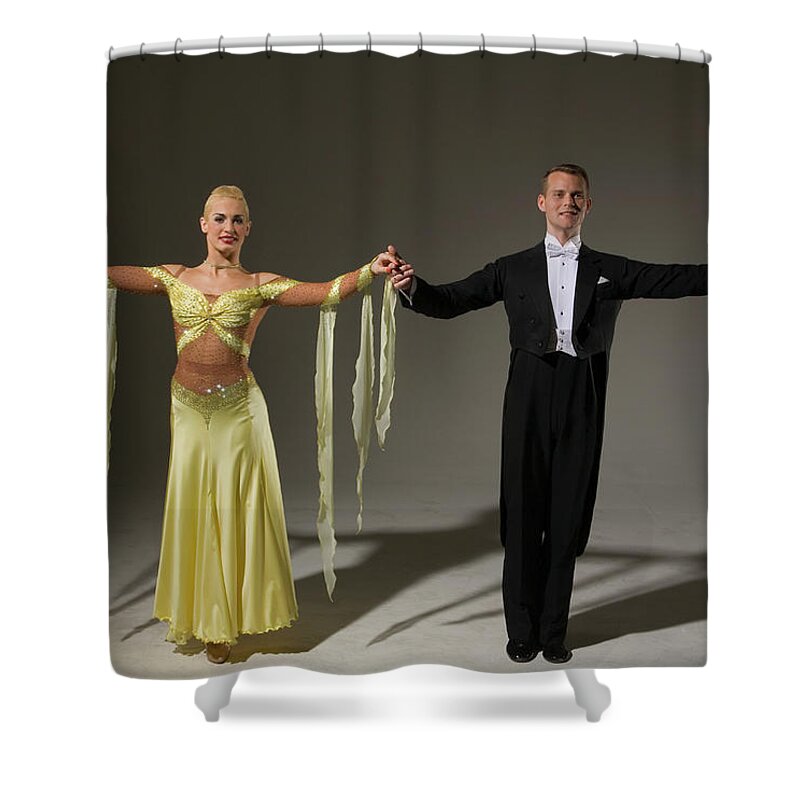 The End Shower Curtain featuring the photograph Ballroom Dancing Couple Standing With by Pm Images