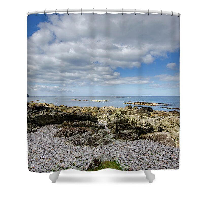 Loch Na Keal Shower Curtain featuring the mixed media Balnahard Beach by Smart Aviation