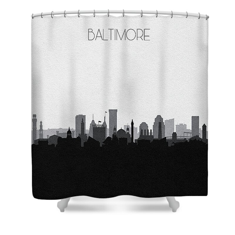 Baltimore Shower Curtain featuring the digital art Baltimore Cityscape Art V2 by Inspirowl Design