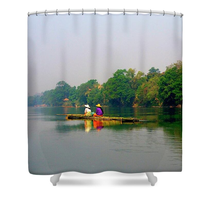 People Shower Curtain featuring the photograph Bamboo Raft by Jim Simmen
