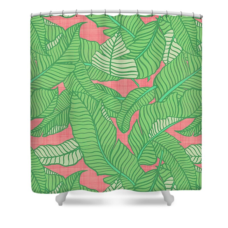 Banana Leaf Shower Curtain featuring the painting Banana Leaf Pattern Pink by Jen Montgomery