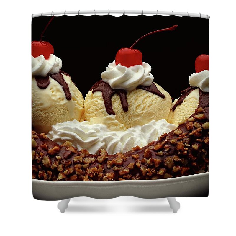 Vanilla Shower Curtain featuring the photograph Banana Split by Jupiterimages